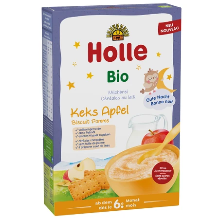 Papilla Holle Bio, galleta y manzana, láctea, a partir de 6 meses, 250 g