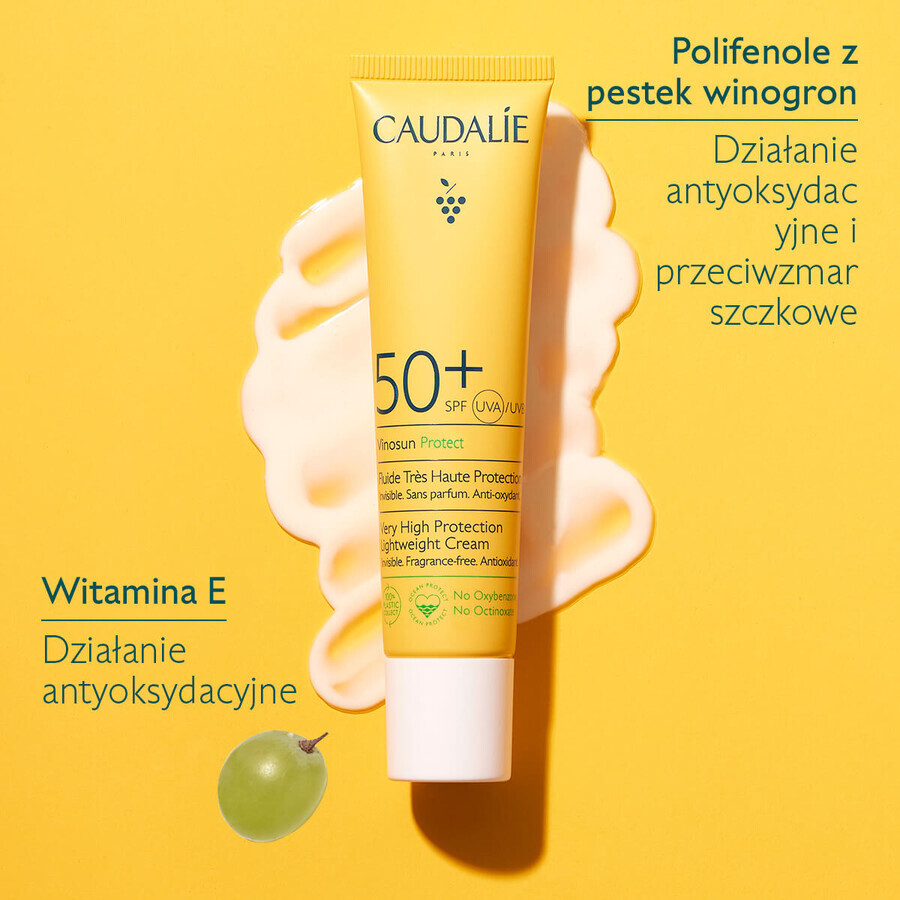 Caudalie Vinosun Protect, onzichtbare, lichte crème met zeer hoge bescherming, SPF 50+, 40 ml