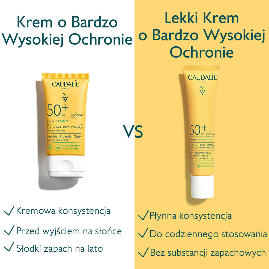 Caudalie Vinosun Protect, onzichtbare, lichte crème met zeer hoge bescherming, SPF 50+, 40 ml