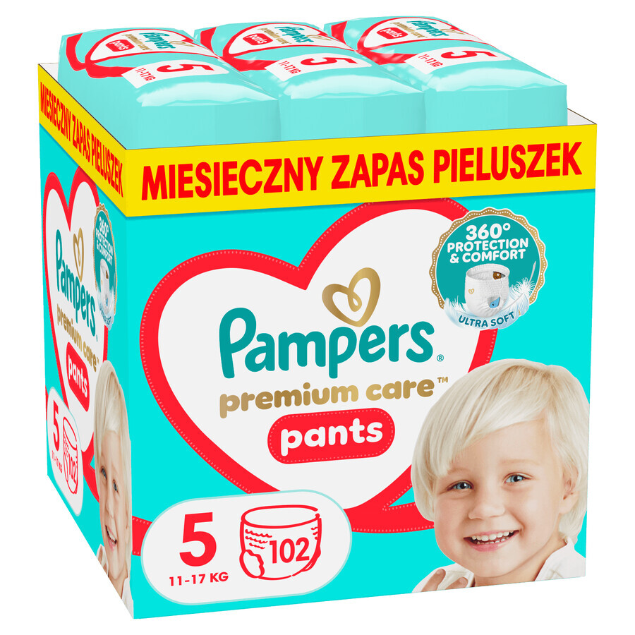 Pampers Premium Care Pants, pañales, talla 5, 12-17 kg, 102 unidades