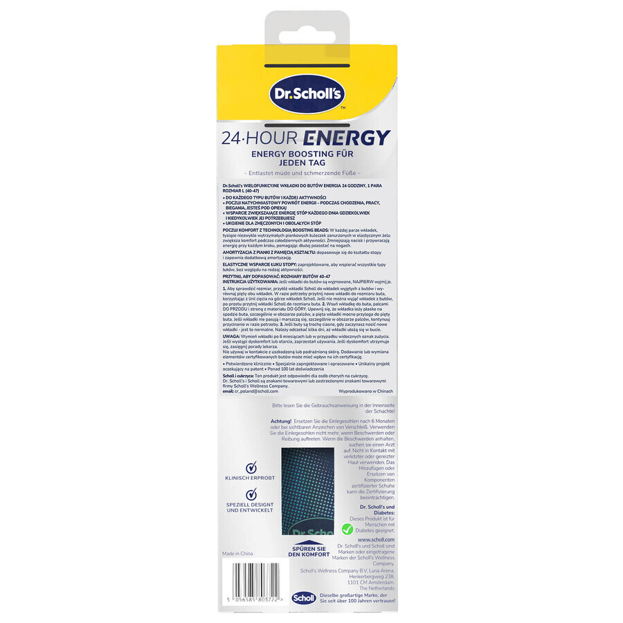 Dr. Scholl's, schoenzolen, Energy 24H, maat L 40-47, 2 stuks