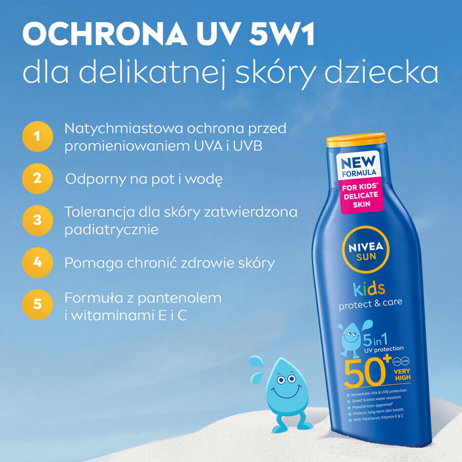 Nivea Sun Kids Protect & Care 5in1, Lotion solaire pour enfants, SPF 50+, 200 ml + jeu Dobble gratuit