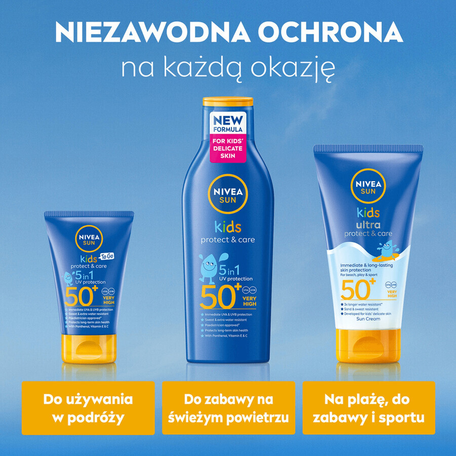 Nivea Sun Kids Protect & Care 5in1, Lotion solaire pour enfants, SPF 50+, 200 ml + jeu Dobble gratuit