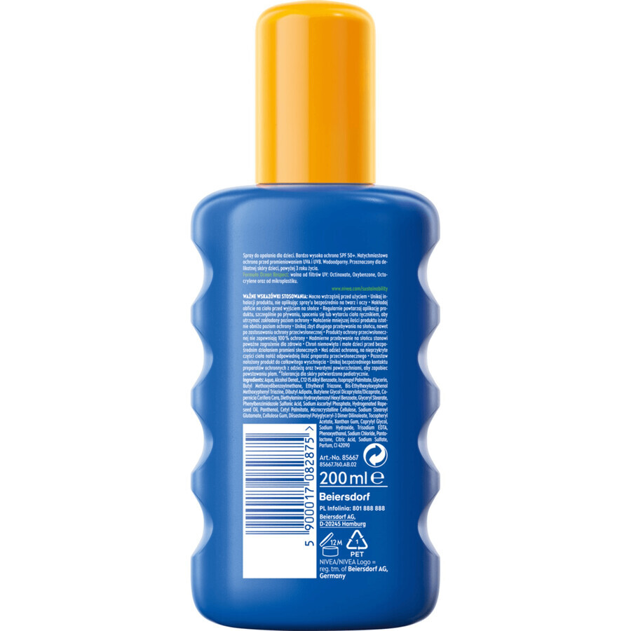 Nivea Sun Kids Protect & Care 5in1, spray de protecție solară pentru copii, cu decolorare, SPF 50+, 200 ml + joc Dobble gratuit