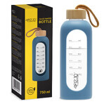 4Fizjo, bouteille d'eau en verre avec étui en silicone, motivante, bleue, 750 ml