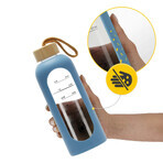4Fizjo, bouteille d'eau en verre avec étui en silicone, motivante, bleue, 750 ml
