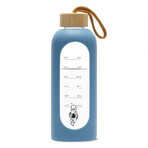 4Fizjo, bouteille d'eau en verre avec étui en silicone, motivante, bleue, 750 ml