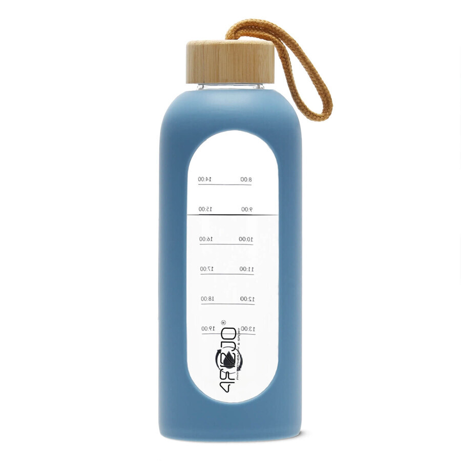 4Fizjo, bouteille d'eau en verre avec étui en silicone, motivante, bleue, 750 ml