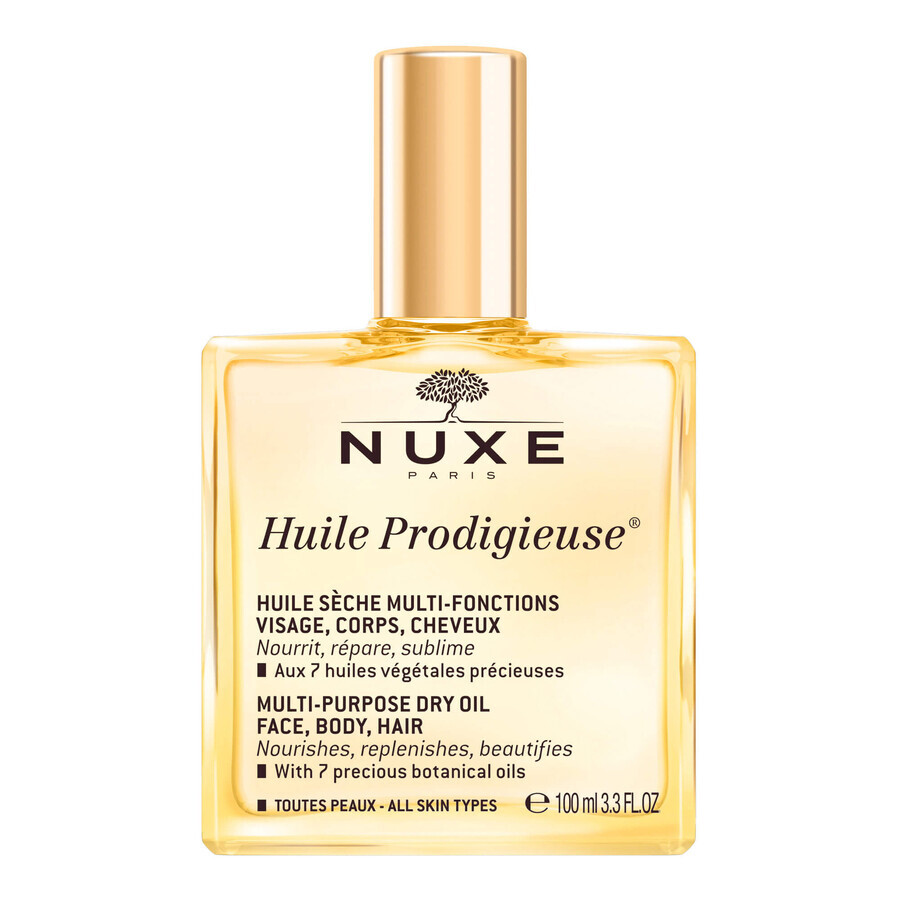 Coffret Nuxe Huile Prodigieuse, huile sèche multifonctionnelle pour le corps, le visage et les cheveux, 100 ml + crème hydratante 3 en 1, 100 ml pour 1 sou
