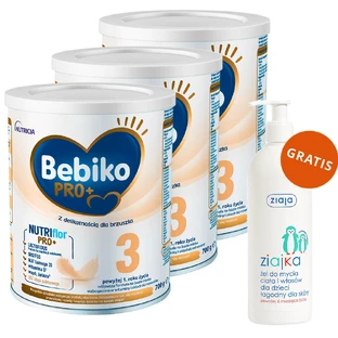 Set Bebiko Pro+ 3 Nutriflor Pro+, modifizierte Milch, ab 1 Jahr, 3 x 700 g + Ziajka, Körper- und Haarwaschgel für Kinder, ab 6 Monate, 400 ml gratis