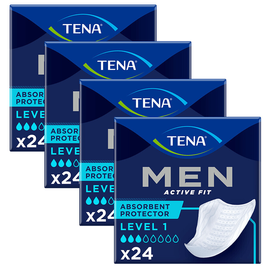Set Tena Men Active Fit, solette anatomiche per uomo, livello 1, 4 x 24 pezzi
