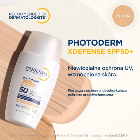 Bioderma Photoderm XDefense, ultralichte vloeistof met ontgiftende werking, kleur 02, SPF 50+, 40 ml