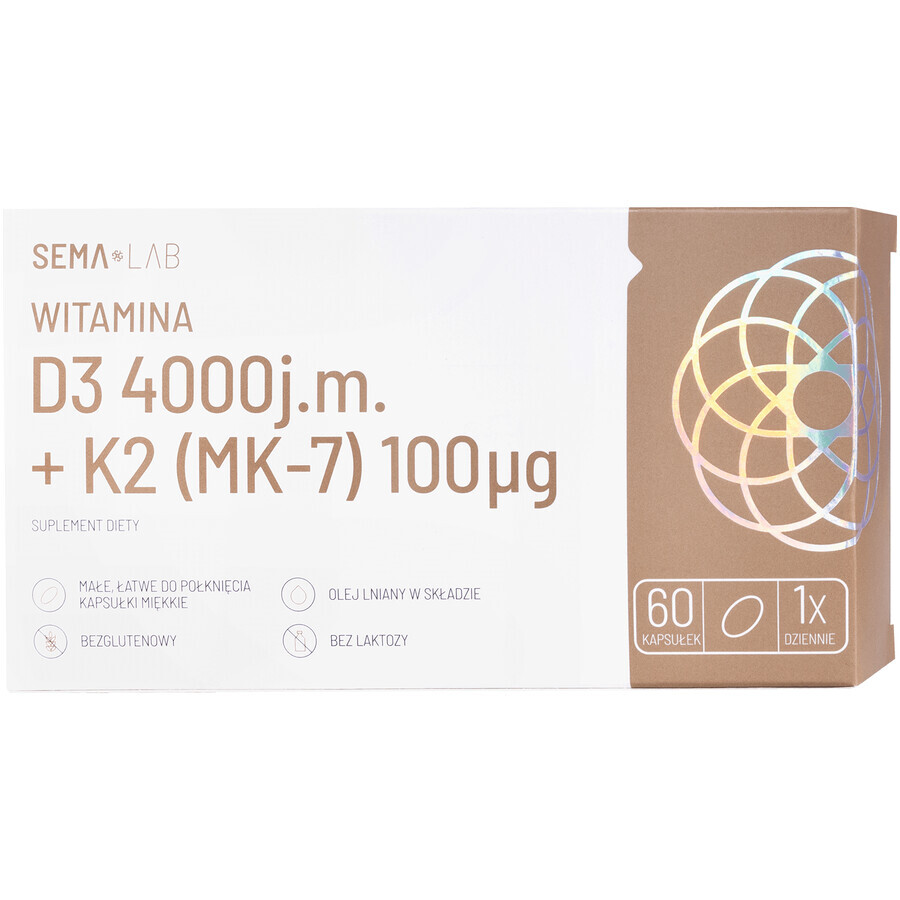 SEMA Lab Vitamin D3 4000 IU + K2 (MK-7) 100 µg, 60 soft capsules