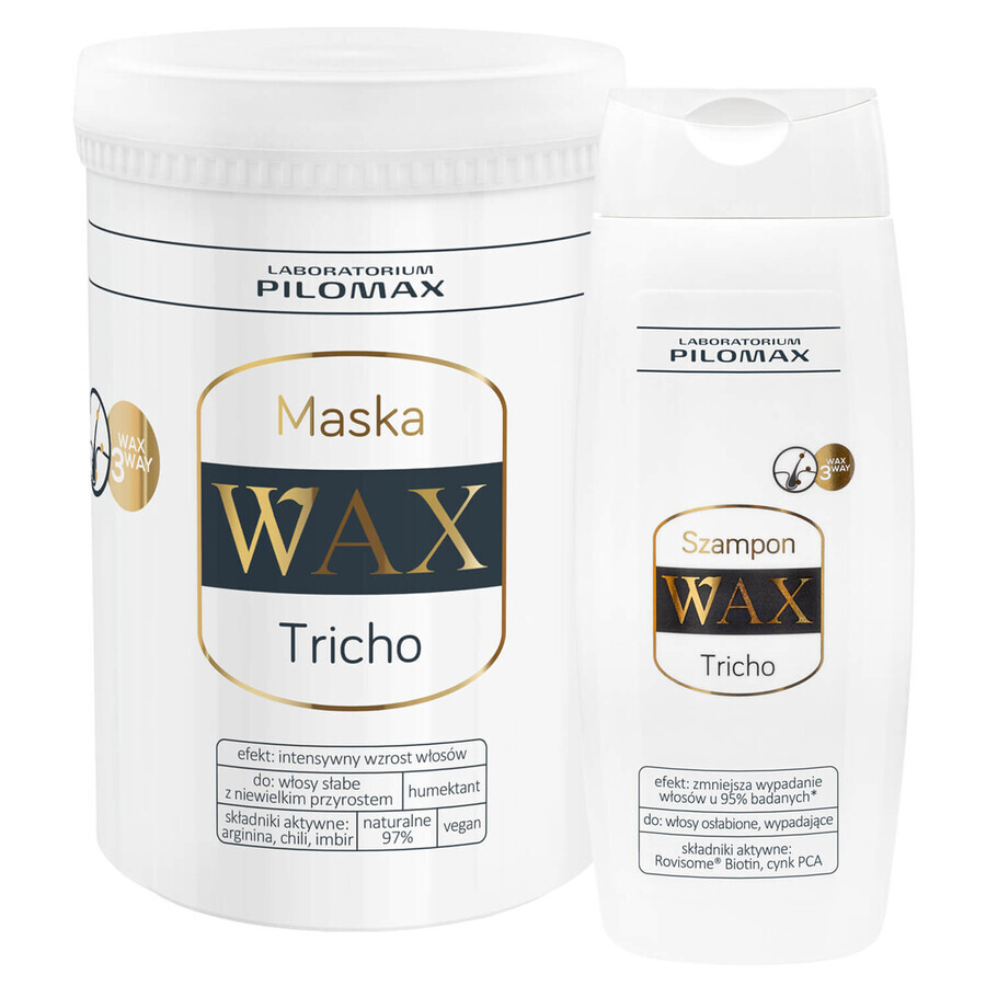 Set WAX Pilomax Tricho, șampon de întărire a căderii părului, 200 ml + mască de accelerare a creșterii părului, 480 ml