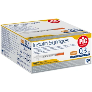 Pic Solution Insulinespuiten, 0,3 ml insulinespuit met 31G (0,25 mm) x 8 mm naald, 100 stuks