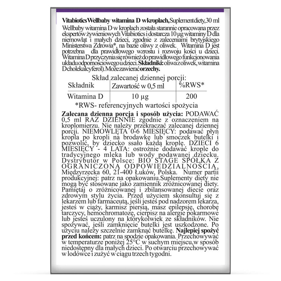 Vitabiotics Wellbaby Vitamina D picături, 30 ml