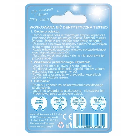 Testeo, waxed dental floss, menthol, 50 m