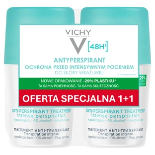 Vichy, antitranspirante roll-on, tratamiento antitranspirante contra la sudoración excesiva, 48 h, 2 x 50 ml
