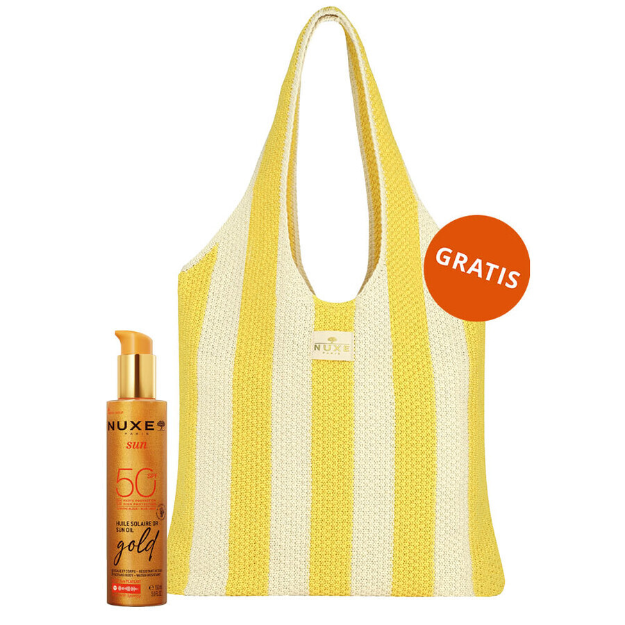 Nuxe Sun, ulei bronzant iluminator, spray, SPF 50, 150 ml + geantă de plajă gratuită