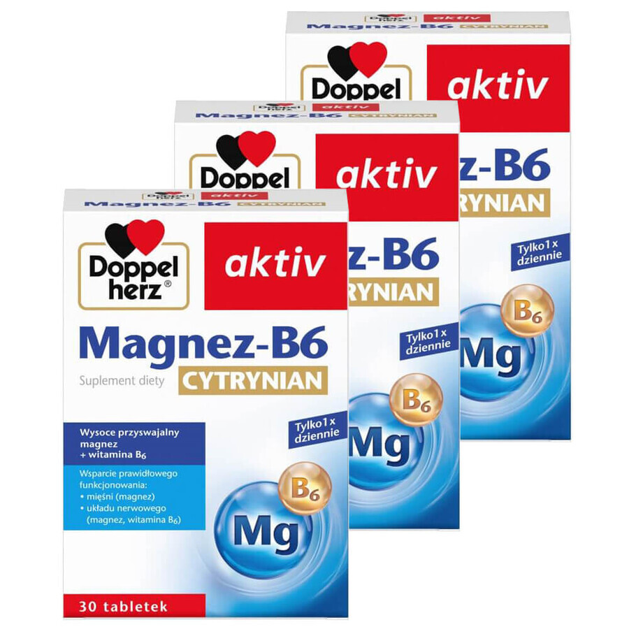 Doppelherz Aktiv Citrate de Magnésium-B6 set, 3 x 30 comprimés