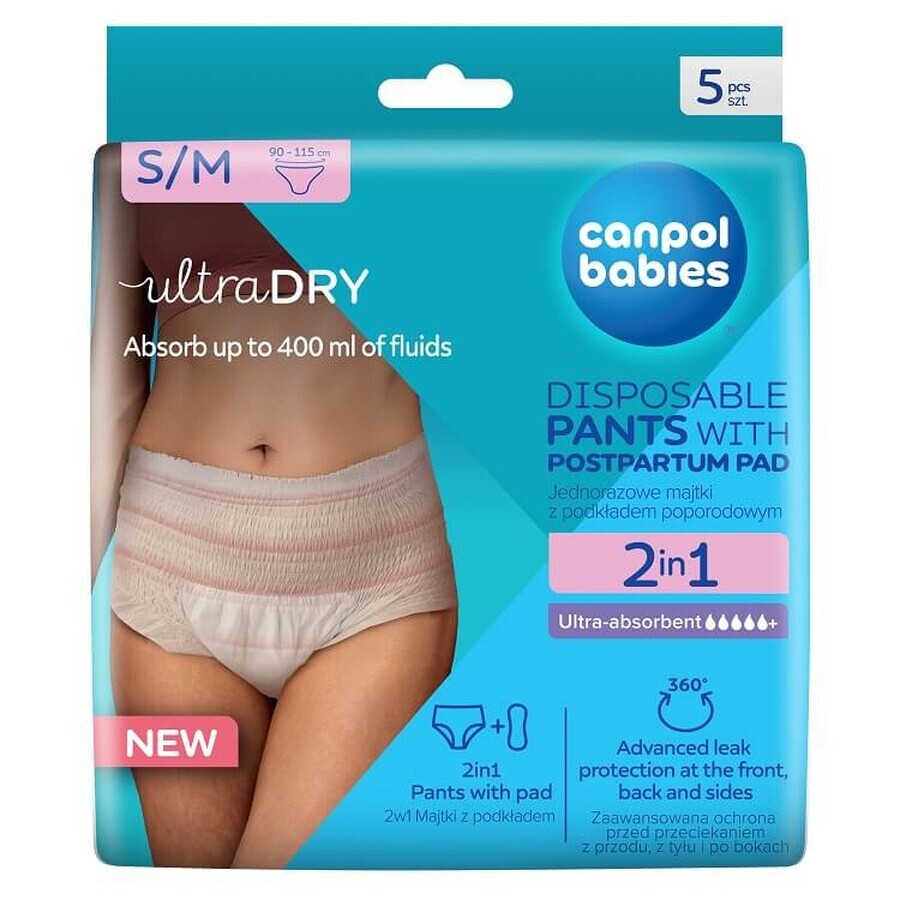 Canpol Babies, breathable 2-in-1 postpartum panties, with pad, disposable, size S/M