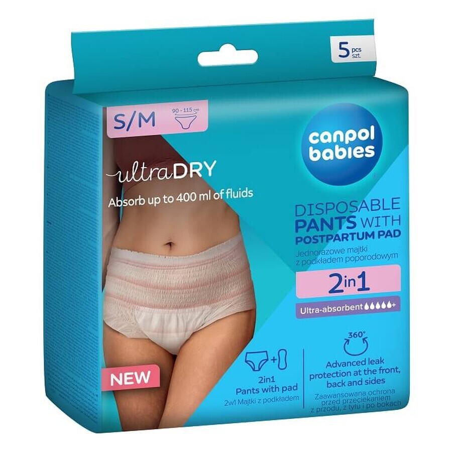 Canpol Babies, breathable 2-in-1 postpartum panties, with pad, disposable, size S/M