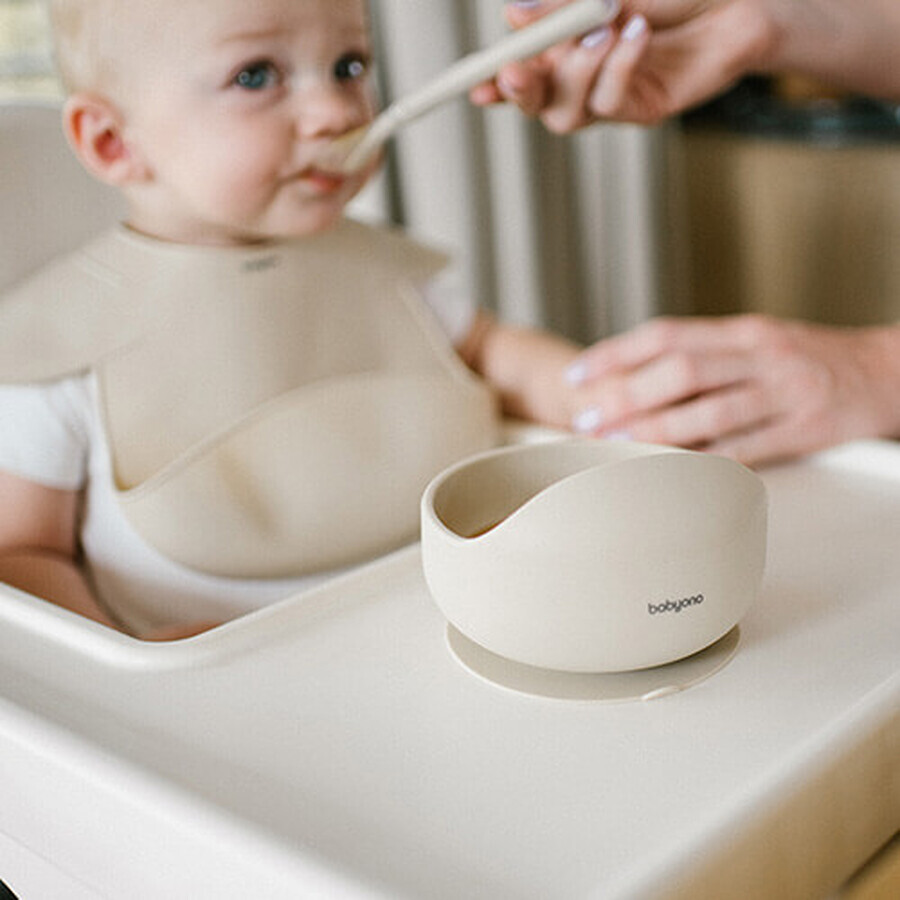 BabyOno, Silikonschüssel mit Saugnapf, beige, ab 6 Monaten, 1 St.