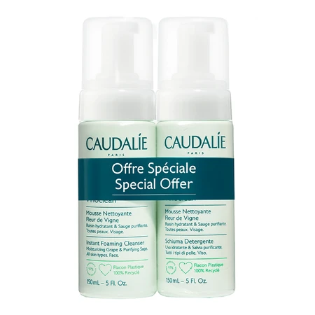 Caudalie Vinoclean Fleur de Vigne Duet, Reinigungsschaum für das Gesicht, 2 x 150 ml