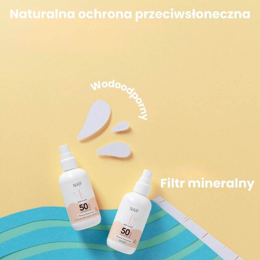 Naif Baby & Kids, minerale zonnebrandspray voor baby's en kinderen, vanaf de geboorte, SPF 50, ongeparfumeerd, 100 ml