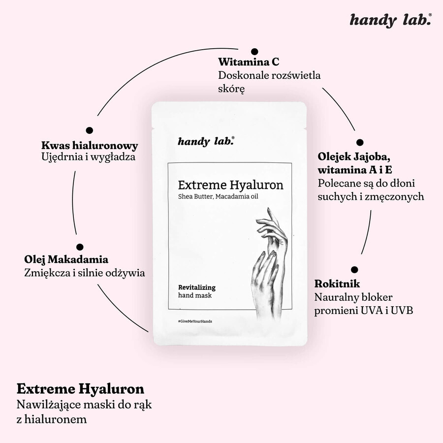 Handliches Labor-Kit, monatliche Handbehandlung, 2 x Extreme Retinol Handmaske mit Handschuhen + 2 x Extreme Hyaluron Handmaske mit Handschuhen BESCHÄDIGTE VERPACKUNG