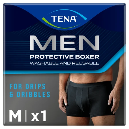 Tena Men Protective Boxer, wiederverwendbare Boxershorts bei leichter Inkontinenz, schwarz, Größe M, 1 Stück