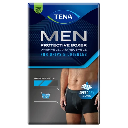 Tena Men Protective Boxer, wiederverwendbare Boxershorts bei leichter Inkontinenz, schwarz, Größe M, 1 Stück