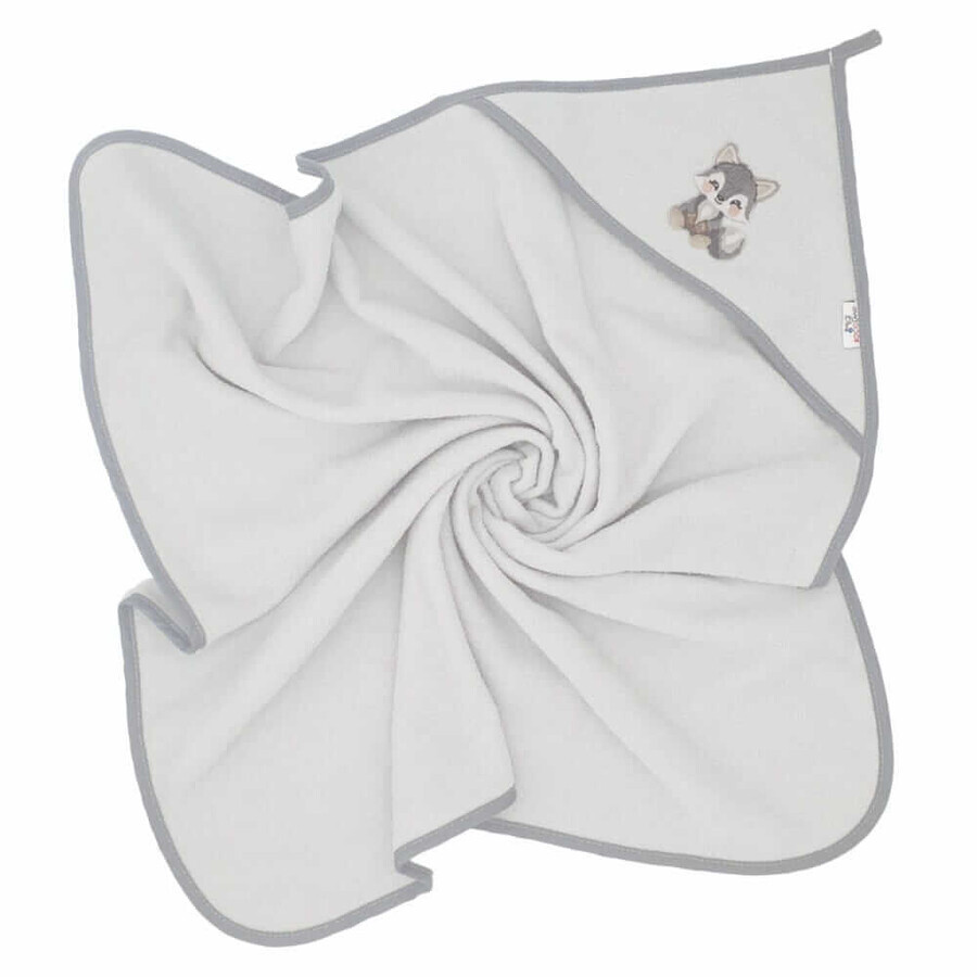 Bocioland, bath robe, 100 x 100 cm, 100% cotton, hooded towel, color gray, wolf, 1 piece