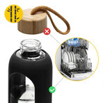 4Fizjo, Glaswasserflasche in Silikonhülle, Motivationsflasche, schwarz, 1 l