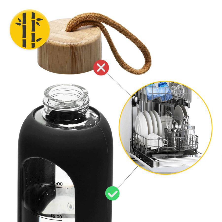 4Fizjo, Glaswasserflasche in Silikonhülle, Motivationsflasche, schwarz, 1 l