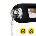4Fizjo, botella de agua de vidrio en funda de silicona, motivacional, negra, 1 l 4Fizjo, botella de agua de vidrio en funda de silicona, motivacional, negra, 1 l