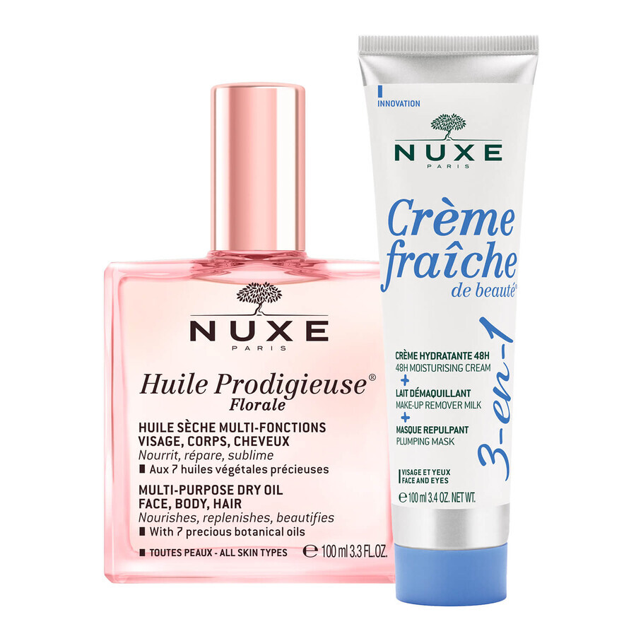 Set Nuxe Huile Prodigieuse Florale, olio secco per corpo, viso e capelli, 100 ml + crema idratante 3-in-1, 100 ml per 1 centesimo