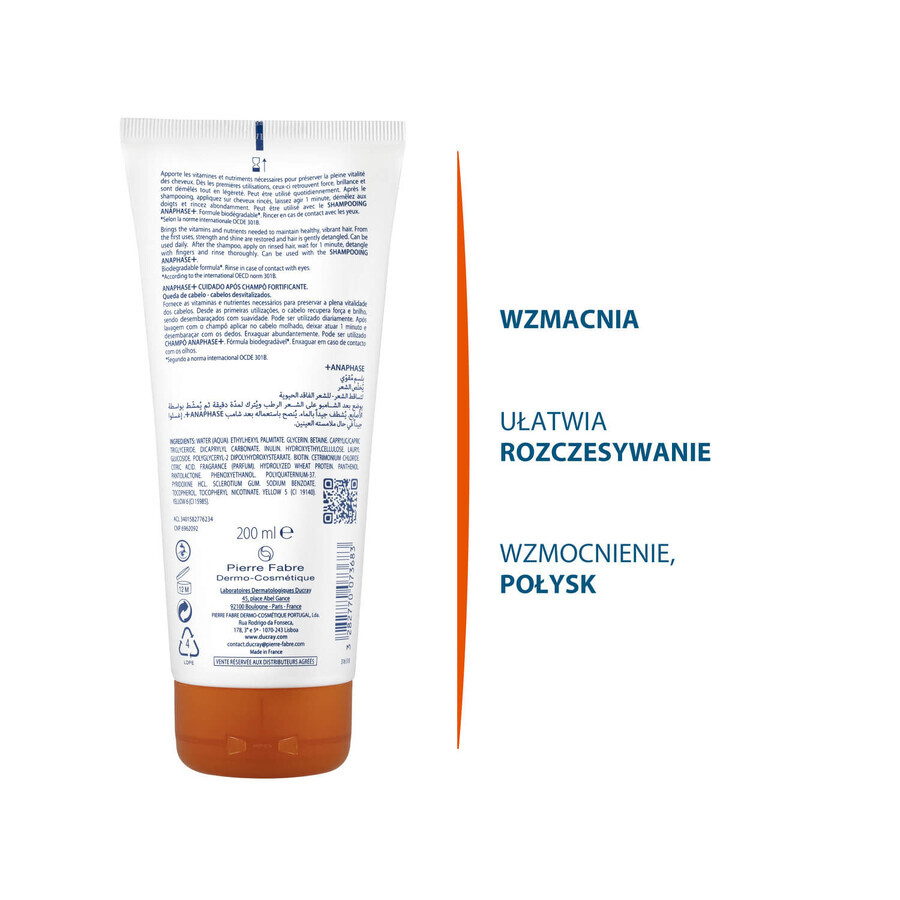 Ducray Anaphase+ set, après-shampoing fortifiant, facilite le coiffage, 200 ml + shampoing anti-chute, fortifie et donne du volume, 400 ml
