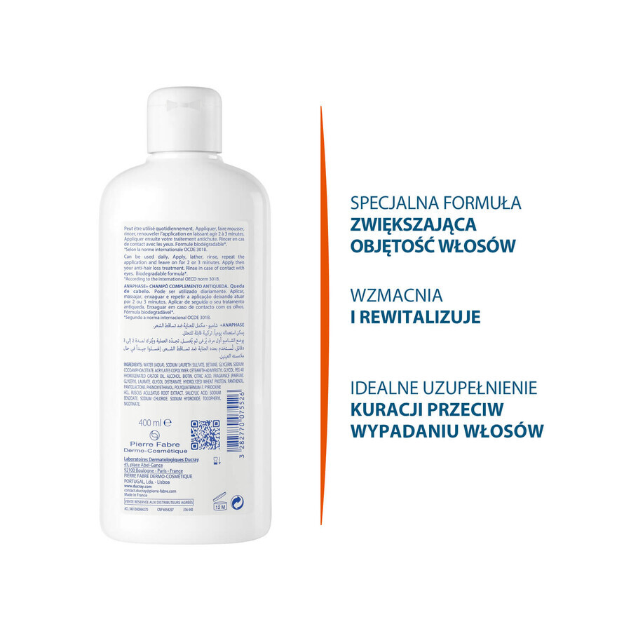Ducray Anaphase+ set, après-shampoing fortifiant, facilite le coiffage, 200 ml + shampoing anti-chute, fortifie et donne du volume, 400 ml