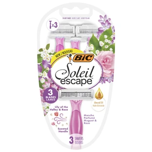 BIC Soleil Escape, maquinilla de afeitar femenina, desechable, tres hojas, Lily of the Valley & Rose, 3 piezas