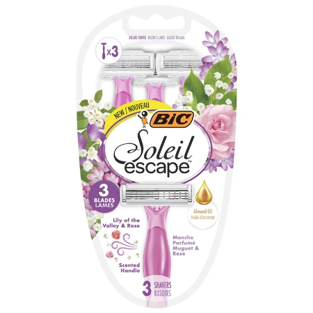 BIC Soleil Escape, maquinilla de afeitar femenina, desechable, tres hojas, Lily of the Valley & Rose, 3 piezas