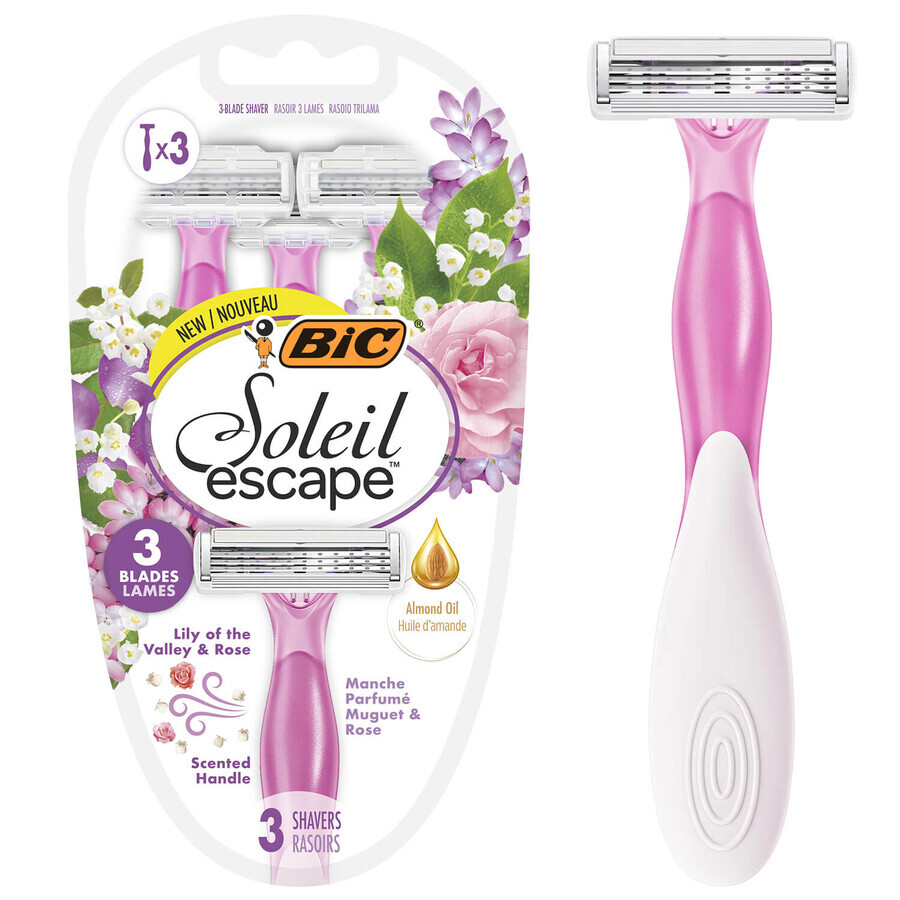 BIC Soleil Escape, women's razor, disposable, three-blade, Lily of the Valley & Rose, 3 pcs.