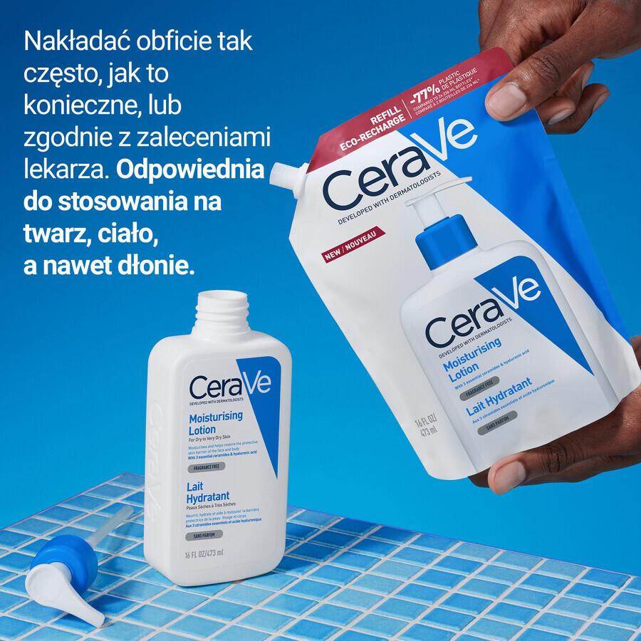 CeraVe, emulsie hidratantă, piele uscată și foarte uscată, rezervă, 473 ml