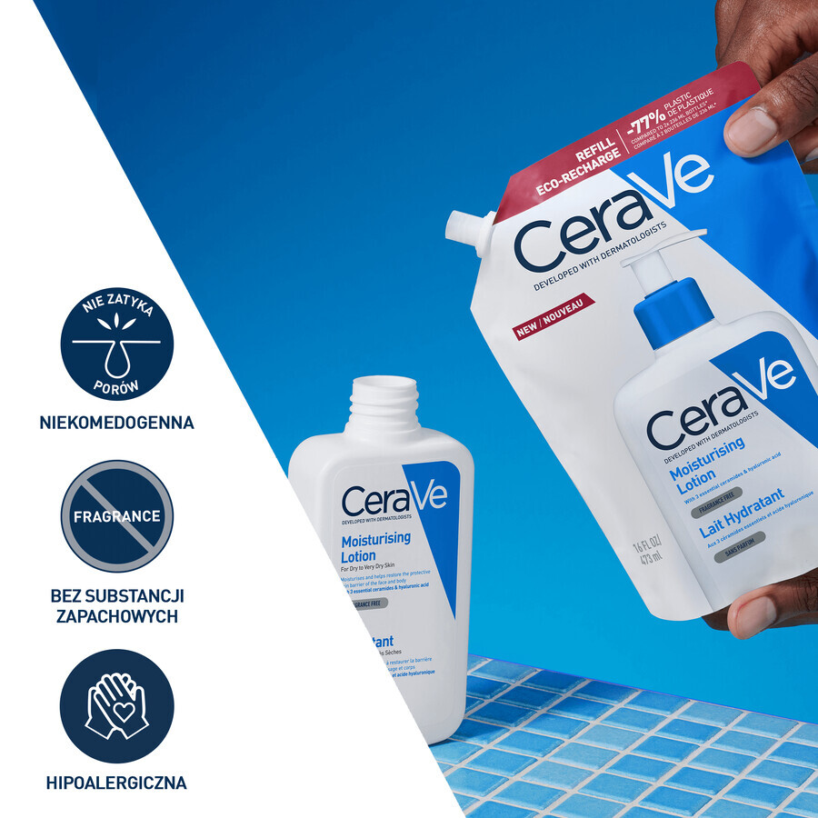 CeraVe, emulsie hidratantă, piele uscată și foarte uscată, rezervă, 473 ml