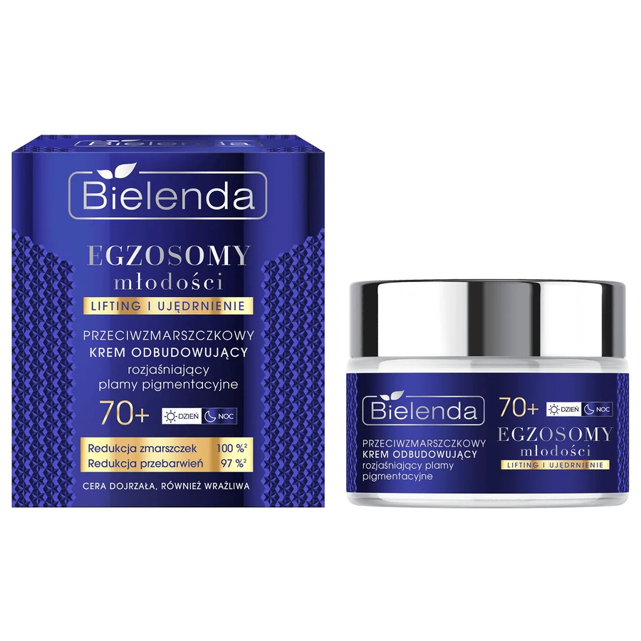 Bielenda Exosomas de Juventud 70+, crema reparadora antiarrugas para aclarar manchas pigmentarias, 50 ml