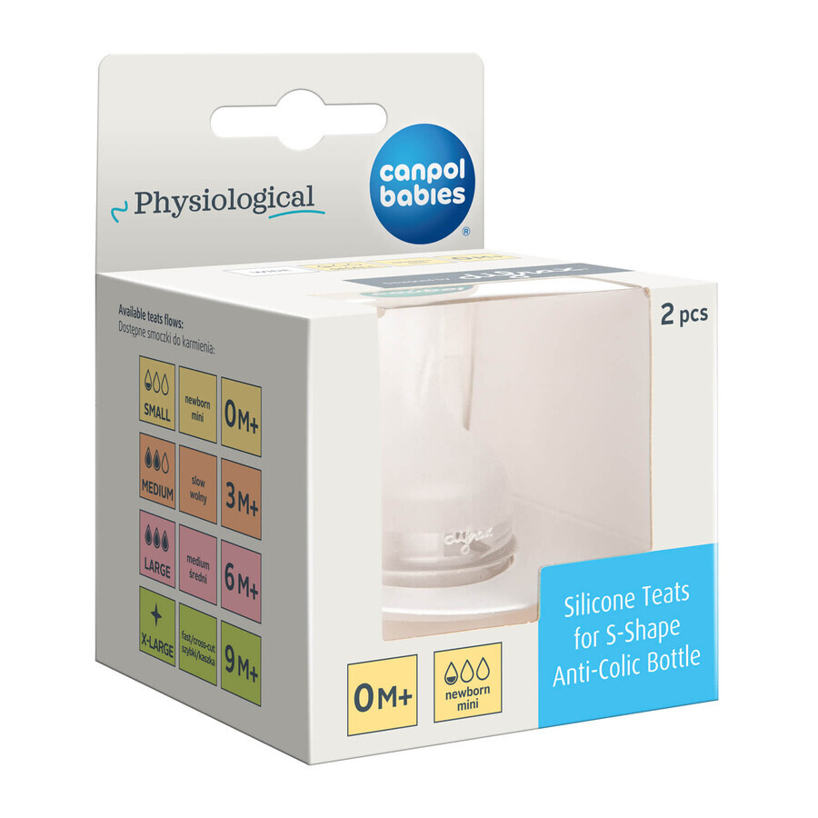 Canpol Babies, biberon anti-colique S-Shape, large, PP, 24/201, 200 ml + tétine en silicone pour biberon S-Shape S, mini, 59/891, dès la naissance, 2 pièces offertes