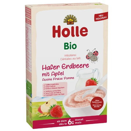 Holle Papilla de avena Bio, fresa, manzana, lechosa, a partir de 6 meses, 250 g