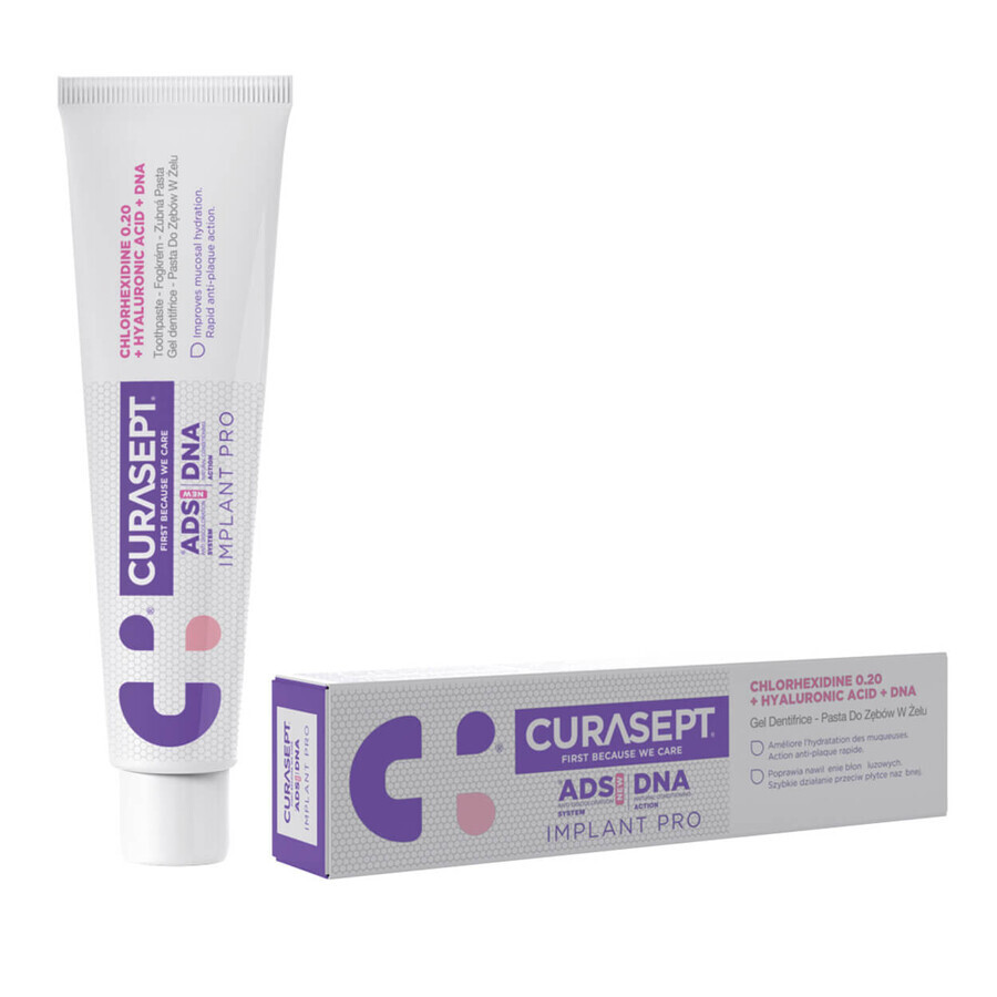 Curasept ADS DNA Implant PRO, pastă de dinți cu clorhexidină 0,2% și acid hialuronic, 75 ml