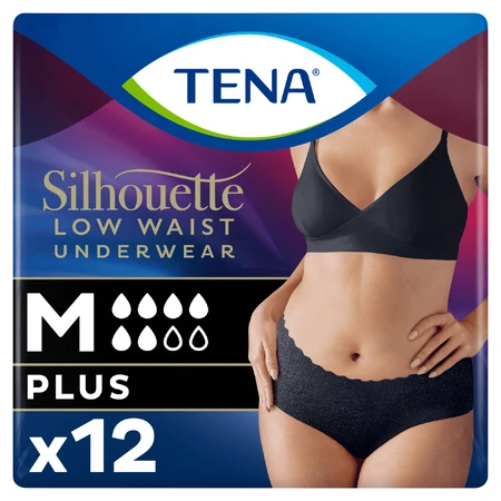 Tena Silhouette Plus Zwart, discreet absorberende slips voor dames, maat M, 12 stuks