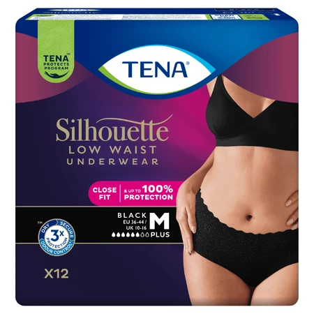 Tena Silhouette Plus Zwart, discreet absorberende slips voor dames, maat M, 12 stuks